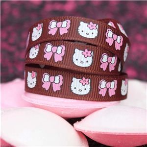Kitty Ribbon - 10mm Kitty Face & Bow Brown